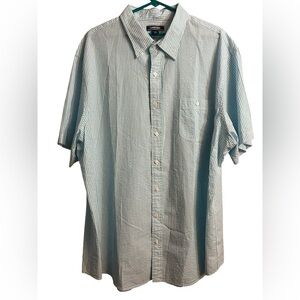 Land's End men's Collared Shirt button down striped aqua white XXL/T 18-18.5